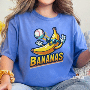funny banana baseball tee mascot design, funny banana baseball tee on Comfort Colors, funny banana baseball tee gameday shirt