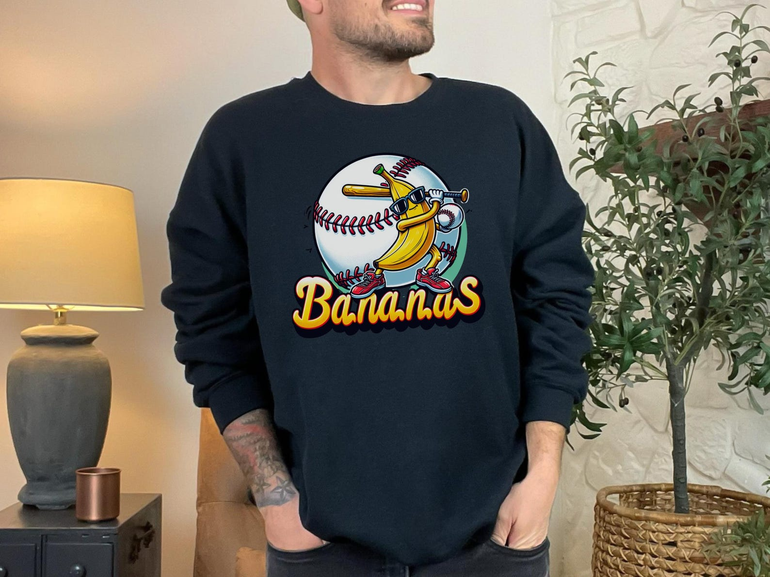 banana baseball sweatshirt funny mascot crewneck, banana baseball sweatshirt gildan 18000, banana baseball sweatshirt gameday gift