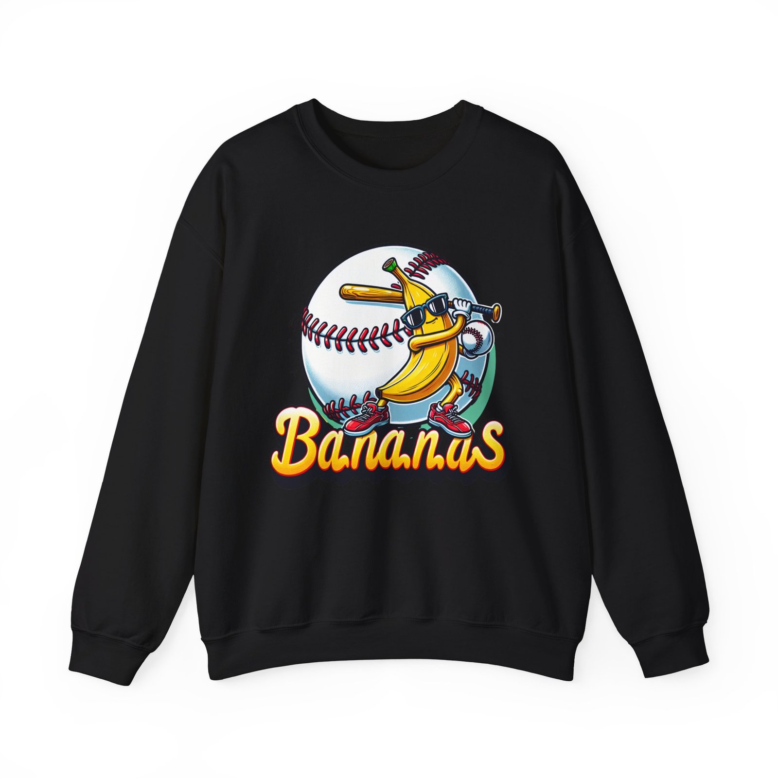 Banana Baseball Sweatshirt – Cozy Mascot Gameday Crewneck Gildan® 18000 - Image 3
