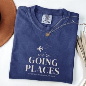 custom vacation shirt mockup photo. Comfort Colors Tee in true navy color.