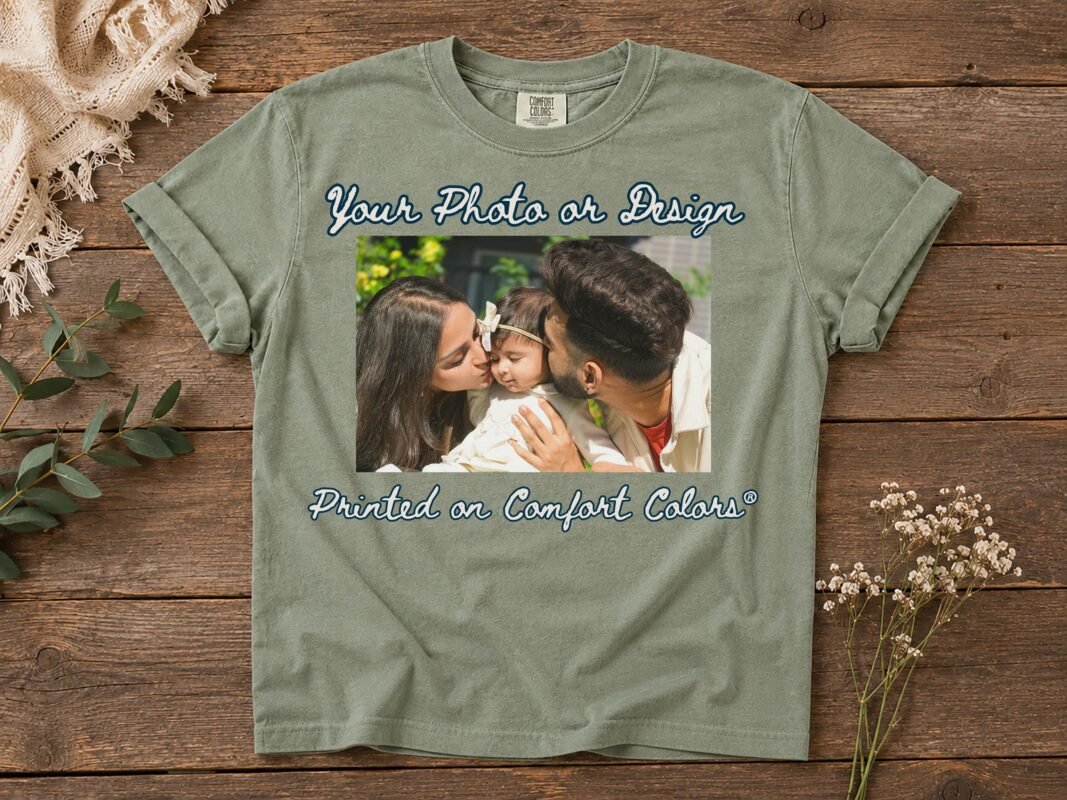 Featured product image of a unisex garment-dyed t-shirt, shown as a relaxed-fit custom printed tee.