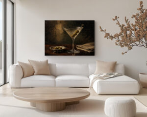 Featured product mockup of Dirty Martini Canvas Wall Art, showing the printed artwork on a stretched canvas.