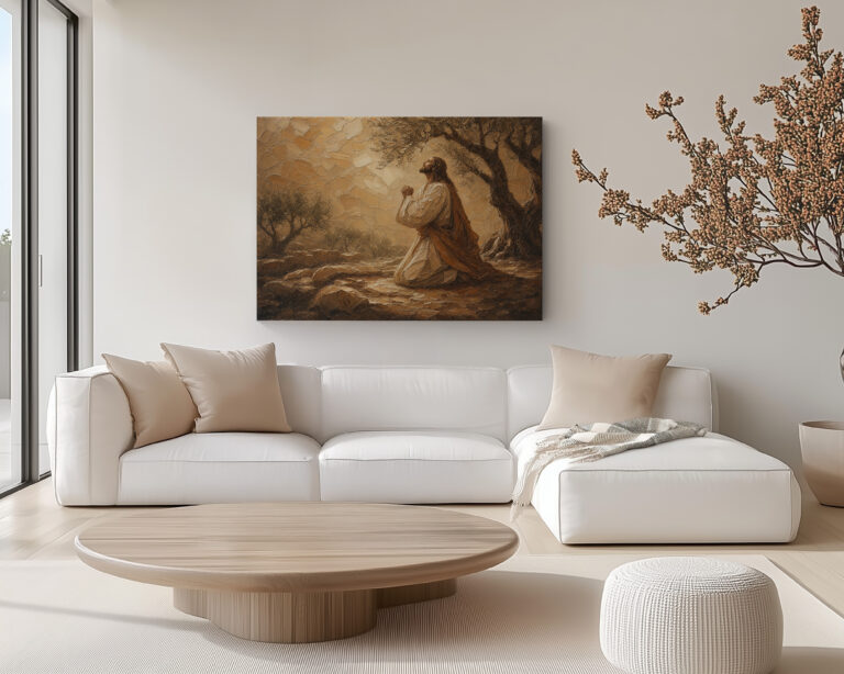 Default product mockup showing a horizontal Jesus Praying in Gethsemane Canvas Wall Art displayed as a stretched canvas print.