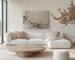 Heron Chinoiserie canvas wall art with white herons and magnolia blossoms