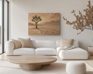 Joshua Tree canvas wall art with warm desert landscape and sunset