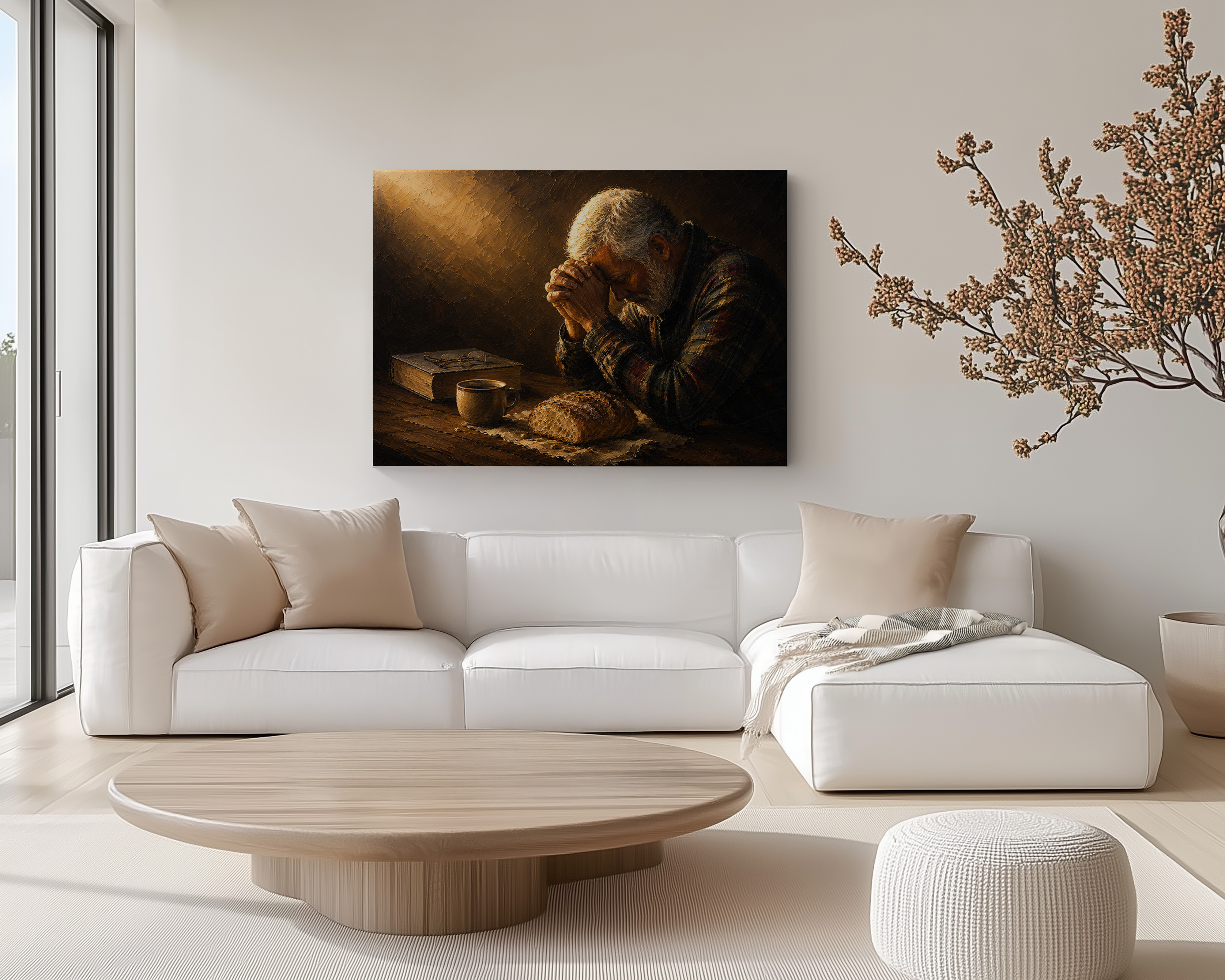 Default horizontal product mockup of Praying Man Canvas Wall Art displaying the faith-inspired artwork.