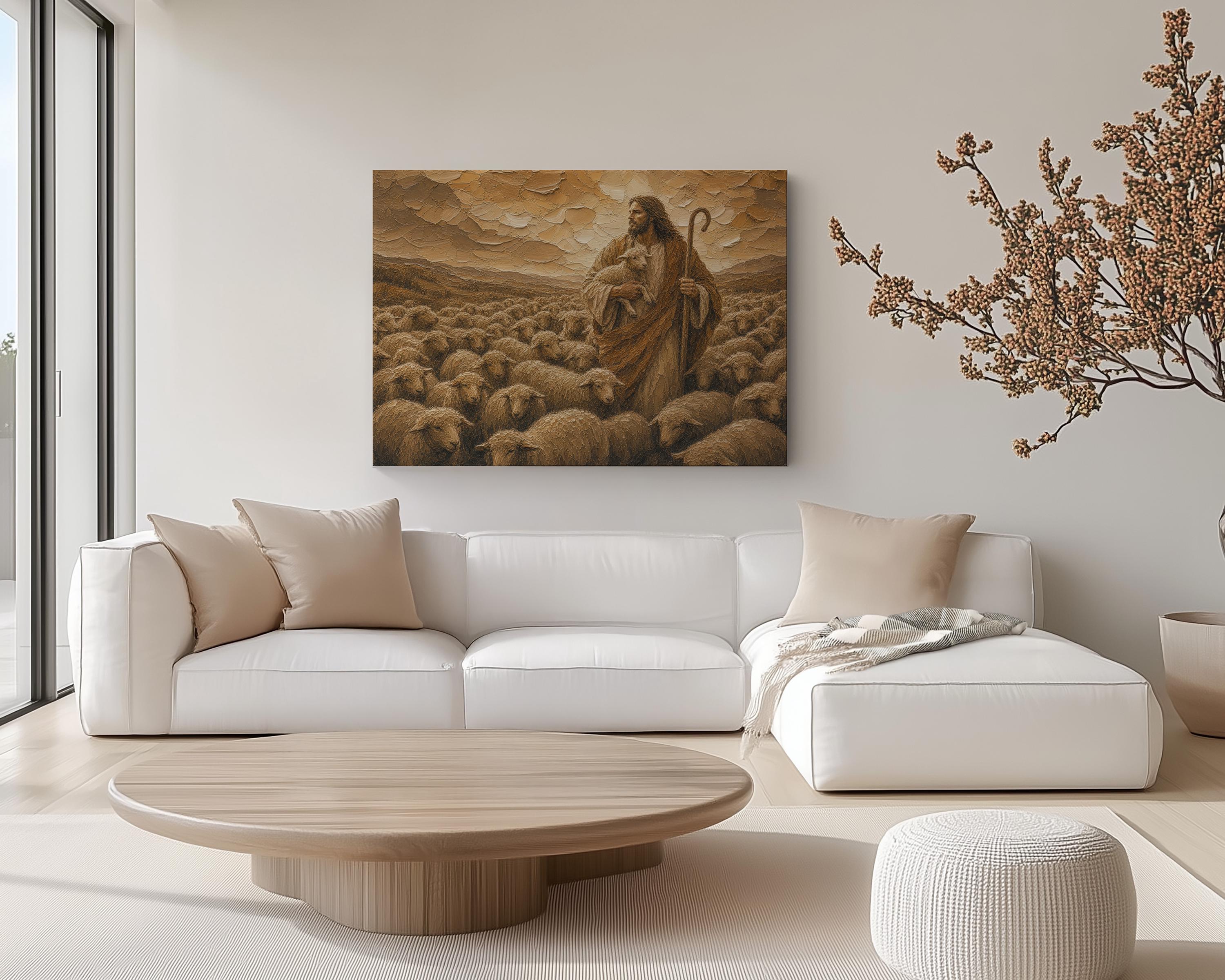 Featured mockup of Good Shepherd Canvas Wall Art in a horizontal stretched-canvas format.