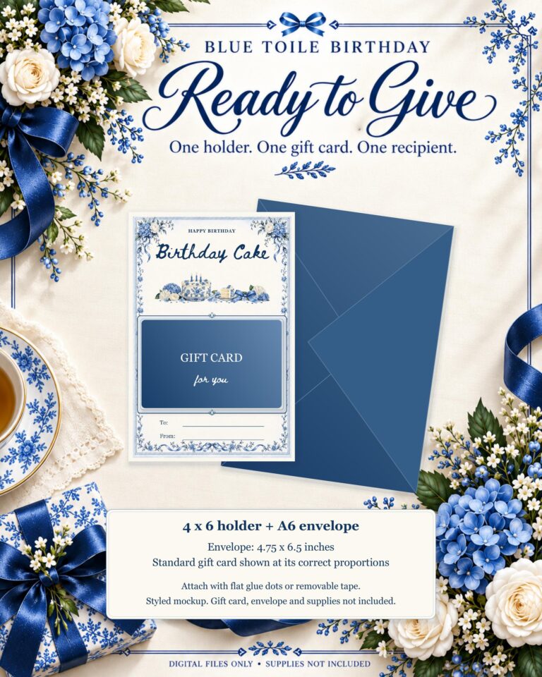 Birthday Gift Card Book Printable, 50 Editable Canva Templates, Blue Toile, 4x6 & 5x7